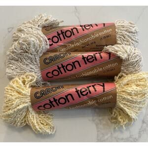 Vtg Caron Cotton Terry Yarn Cotton Rayon Lot of 3 Skeins 5002 Natural 5005Banana